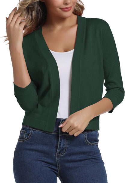 Urban Coco Women's Sophisticated 3/4 Sleeve Cropped Cardigan Sweater Shrug
