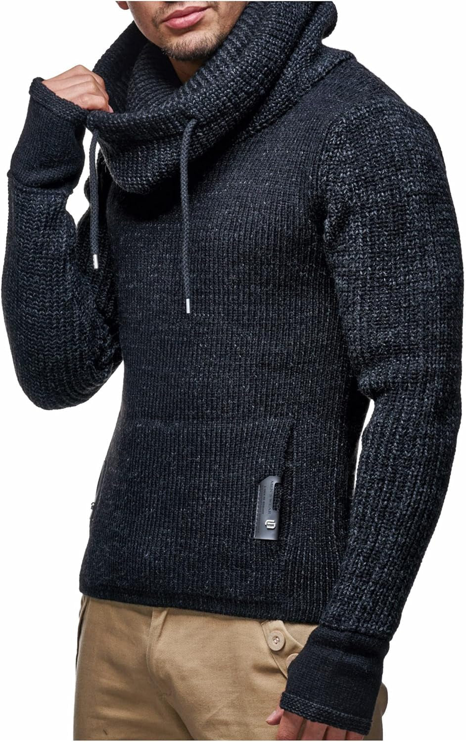 Leif Nelson Men's Slim Fit Knitted Pullover with Shawl Collar - Long-Sleeve Basic Sweatshirt