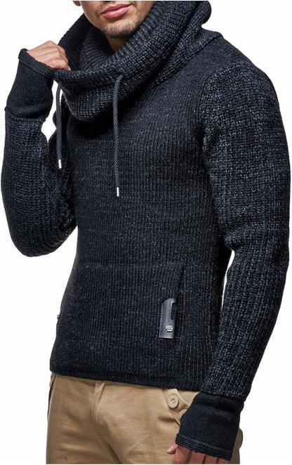 Leif Nelson Men's Slim Fit Knitted Pullover with Shawl Collar - Long-Sleeve Basic Sweatshirt