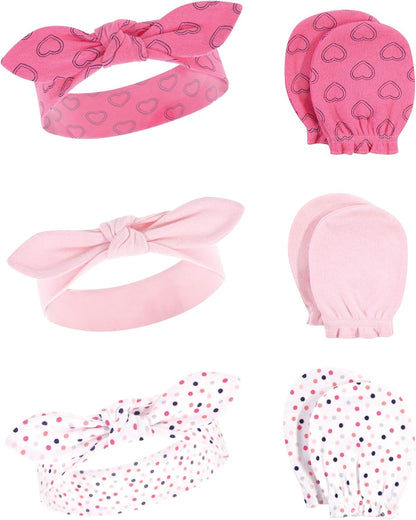 Adorable Hudson Baby Girls' Cotton Headband and Scratch Mitten Set for Ultimate Comfort and Style