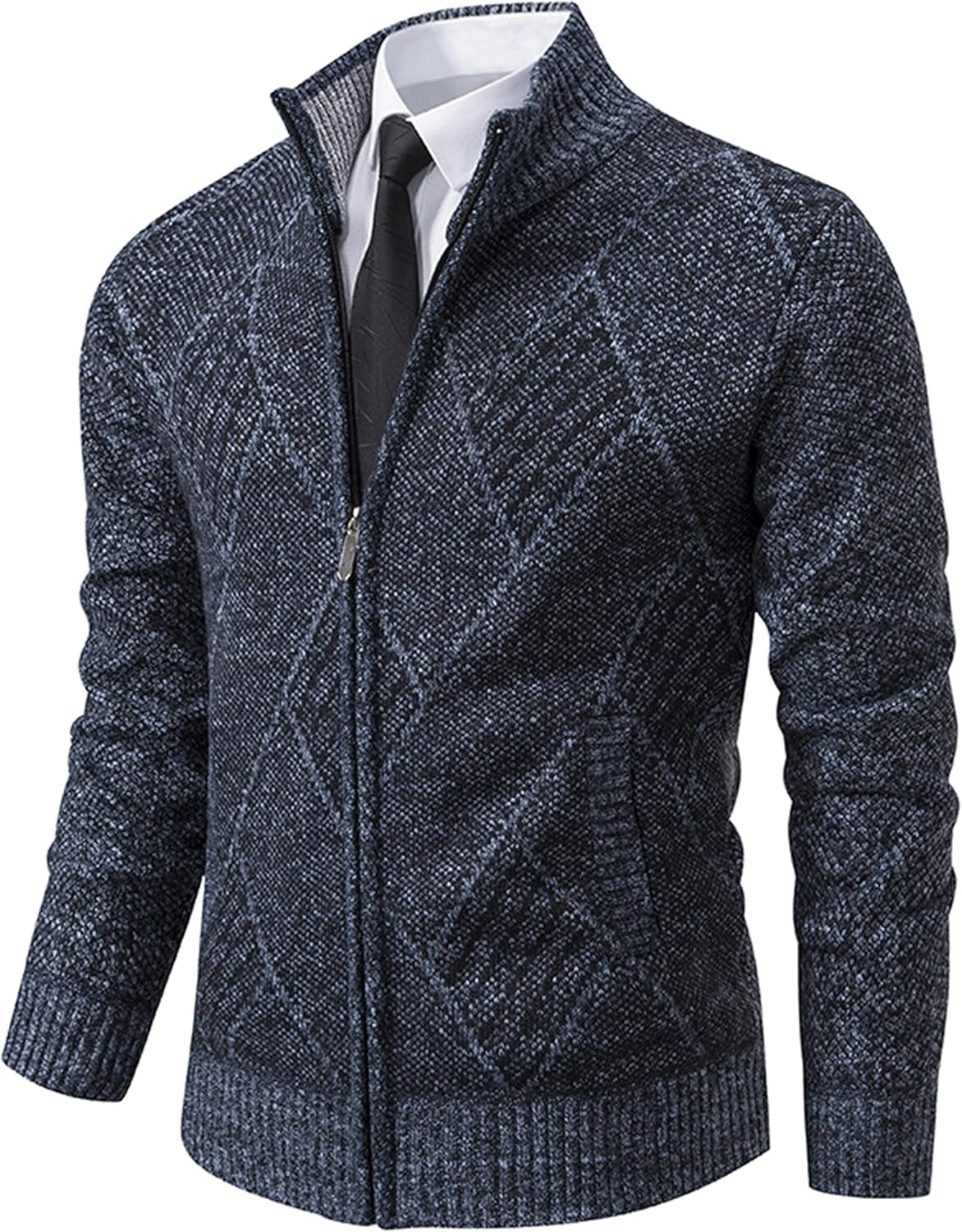 Men's Casual Full-Zip Knitted Cardigan Sweater with Pockets by Vtuaol