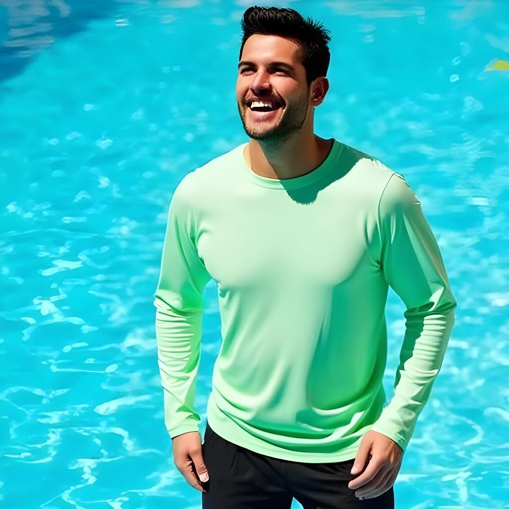 INGEAR Men's Long Sleeve Swim Shirts with UPF 50+ Sun Protection and Rash Guard Features
