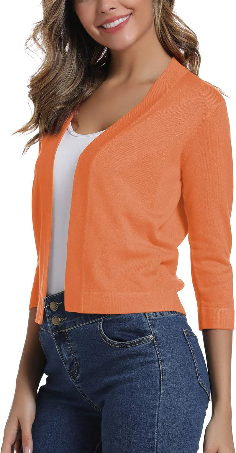 Urban Coco Women's Sophisticated 3/4 Sleeve Cropped Cardigan Sweater Shrug