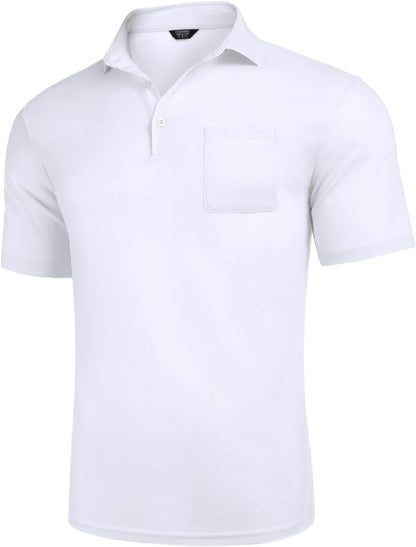 COOFANDY Men's Slim Fit White Cotton Pique Golf Polo Shirt - Perfect for Style and Comfort