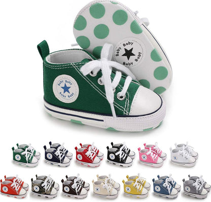 KIDSUN Unisex High Top Sneakers for Infants - Soft, Anti-Slip Canvas Denim First Walkers for Little Feet