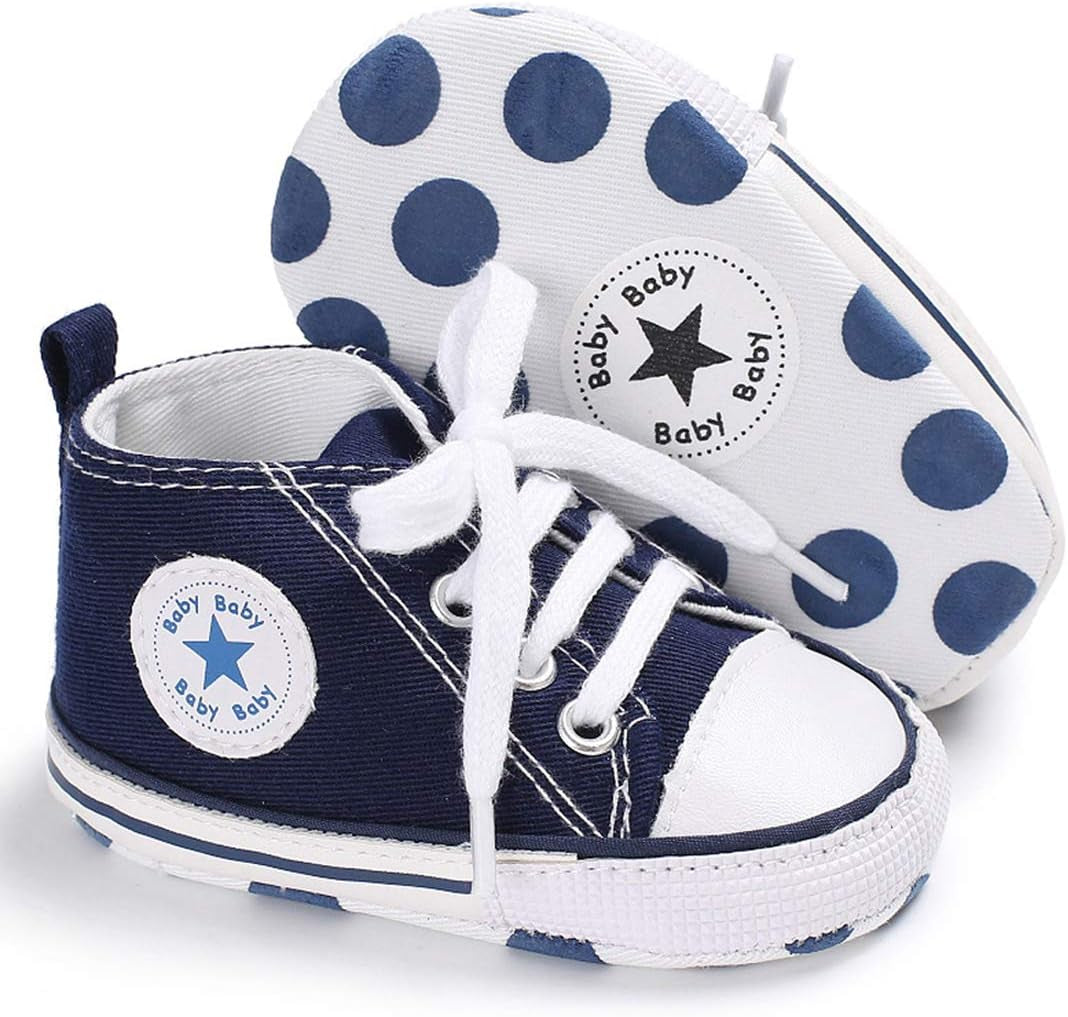 KIDSUN Unisex High Top Sneakers for Infants - Soft, Anti-Slip Canvas Denim First Walkers for Little Feet