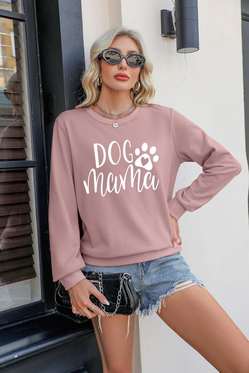 Women's Dog Mom Sweatshirt - Graphic Pullover with Adorable Paw Print Design for Dog Enthusiasts