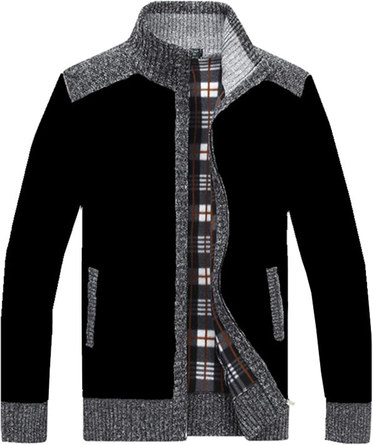 Xinyangni Men's Slim Fit Thick Knitted Cardigan with Full Zip and Pockets