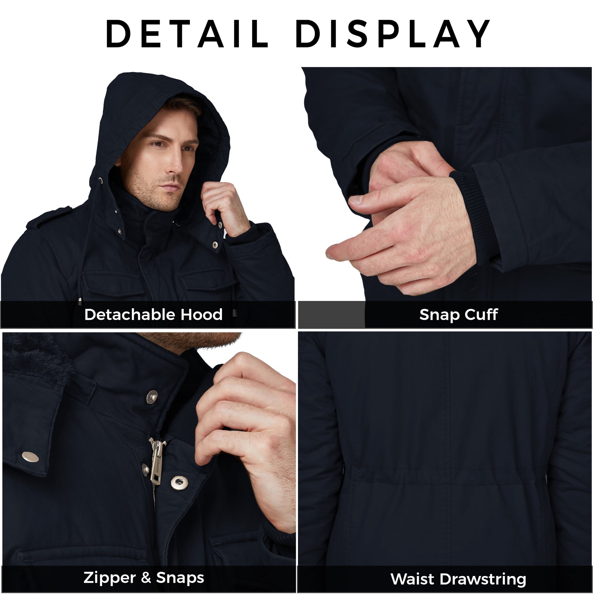 Men's Big and Tall Hooded Winter Parka Puffer Jacket in Navy, Size 3XL