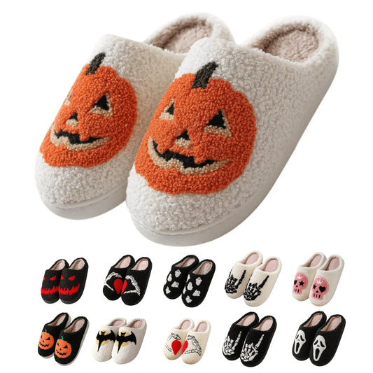 Women's Plush Halloween Slippers - Cozy Pumpkin Design for Indoor Comfort - Non-Slip Fuzzy House Slides for All Ages