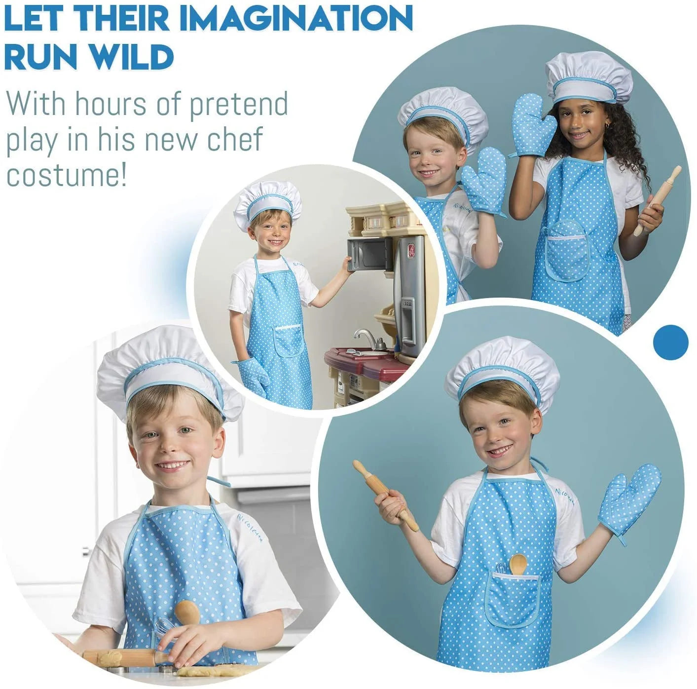 Deluxe Kids Cooking Set - 11-Piece Chef Role Play Kit for Girls Ages 3-6 with Apron, Chef Hat, Oven Mitt, Utensils & Baking Tools - Perfect Birthday & Festival Gift in Blue!