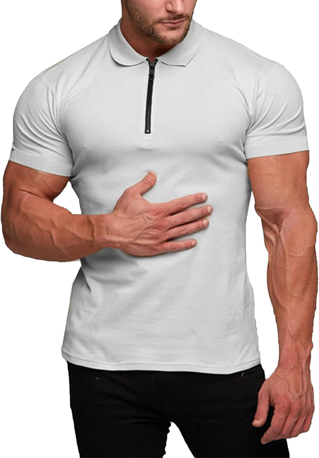 Men's Muscle Fit Polo Shirt - Casual Short Sleeve Workout Tee for Bodybuilding - White, XX-Large