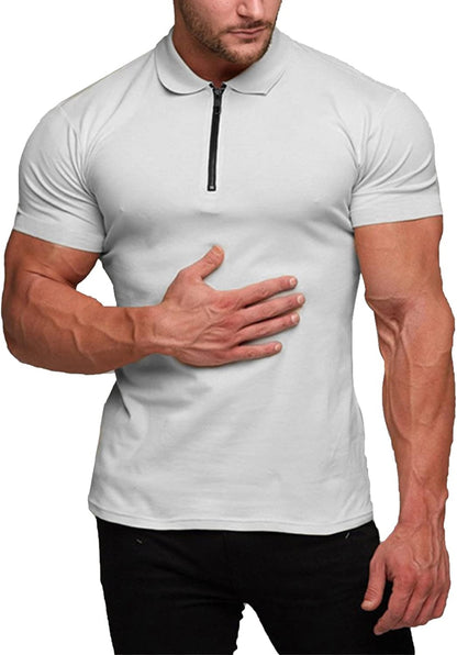 Men's Muscle Fit Polo Shirt - Casual Short Sleeve Workout Tee for Bodybuilding - White, XX-Large