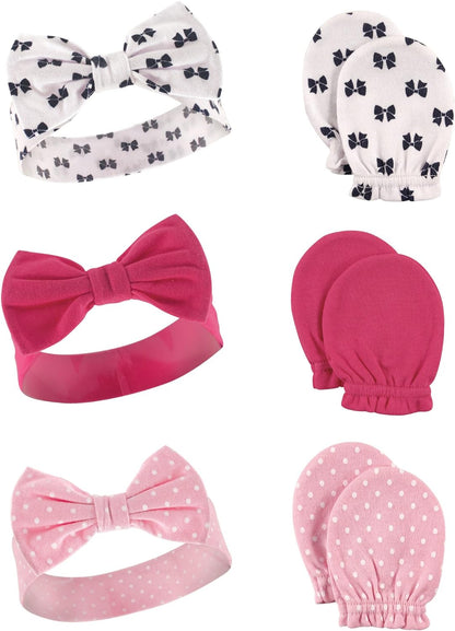 Adorable Hudson Baby Girls' Cotton Headband and Scratch Mitten Set for Ultimate Comfort and Style
