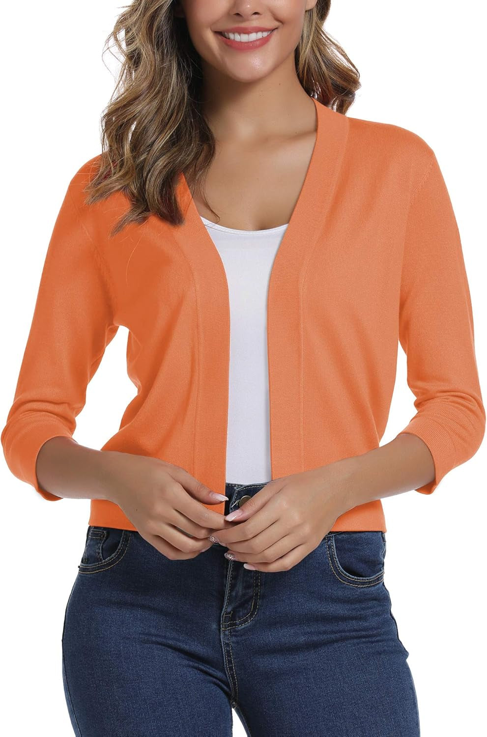 Urban Coco Women's Sophisticated 3/4 Sleeve Cropped Cardigan Sweater Shrug