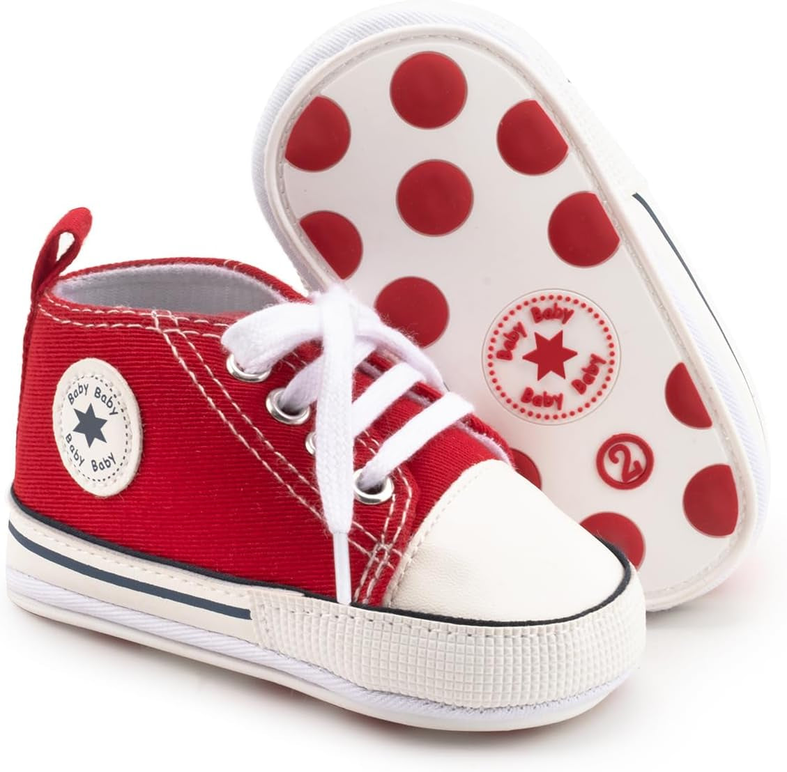 KIDSUN Unisex High Top Sneakers for Infants - Soft, Anti-Slip Canvas Denim First Walkers for Little Feet