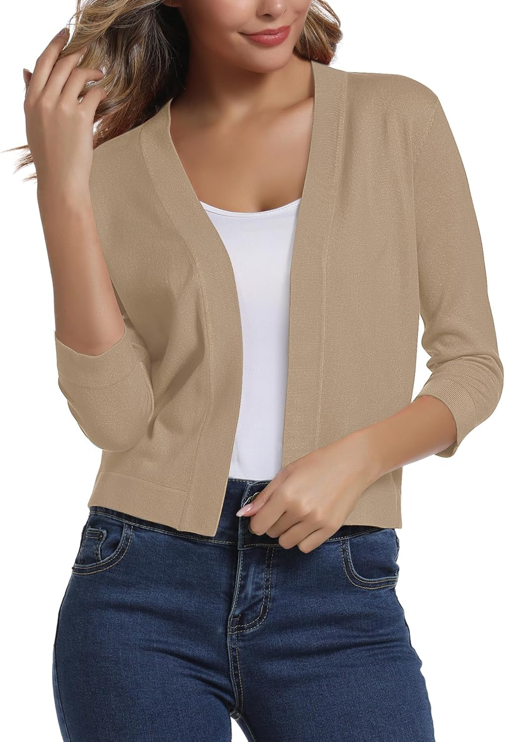 Urban Coco Women's Sophisticated 3/4 Sleeve Cropped Cardigan Sweater Shrug