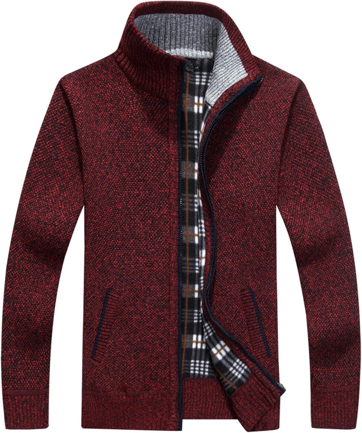 Xinyangni Men's Slim Fit Thick Knitted Cardigan with Full Zip and Pockets