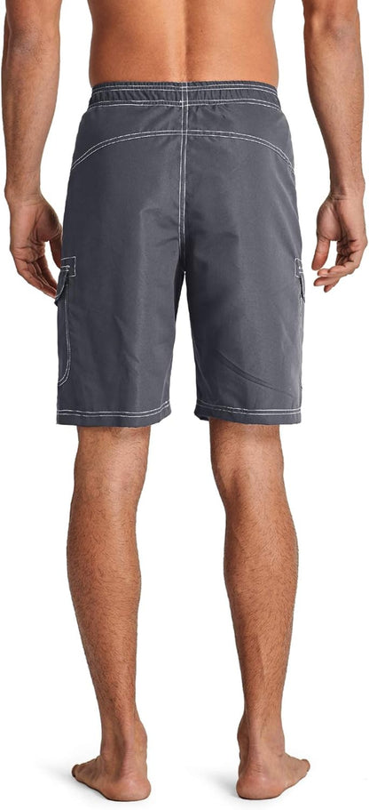 Men's Quick-Dry Watermelon Red Swim Trunks with Lining by TACVASEN