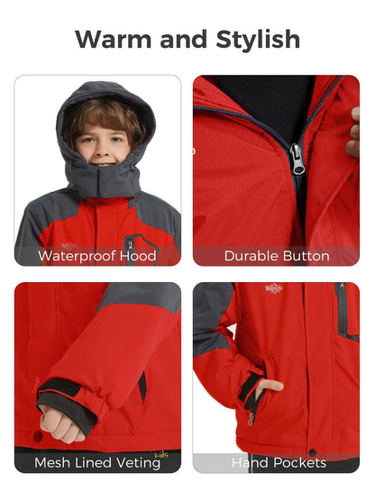 Boys' Waterproof Recycled Winter Ski Jacket - Red, Size 8