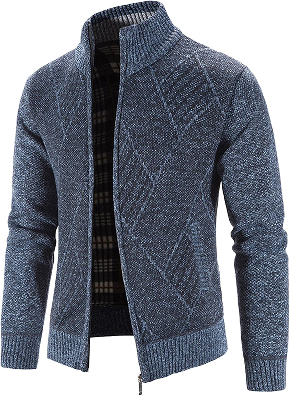 Men's Casual Full-Zip Knitted Cardigan Sweater with Pockets by Vtuaol