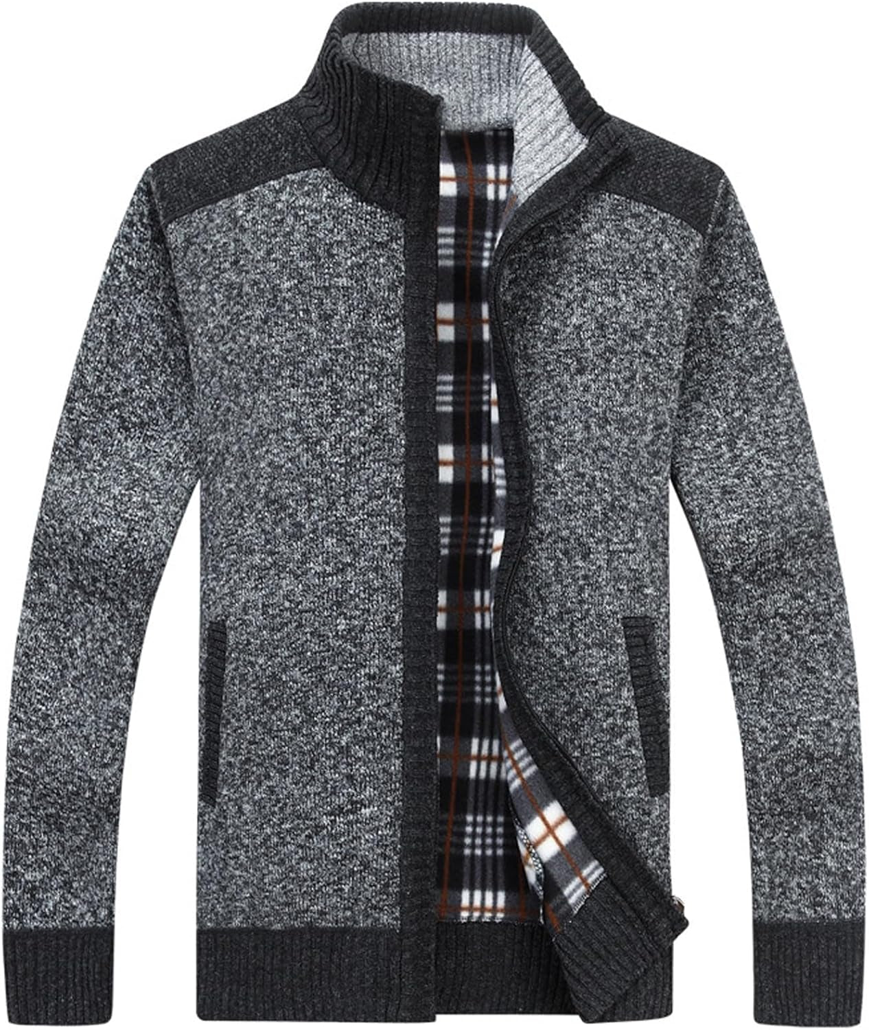 Xinyangni Men's Slim Fit Thick Knitted Cardigan with Full Zip and Pockets