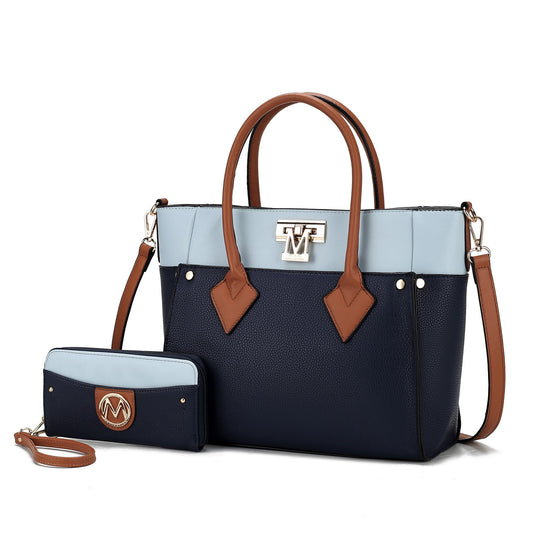 Stylish Brynlee Women's Navy Tote Bag & Wristlet Wallet Set - Versatile Crossbody Handbag by Mia K