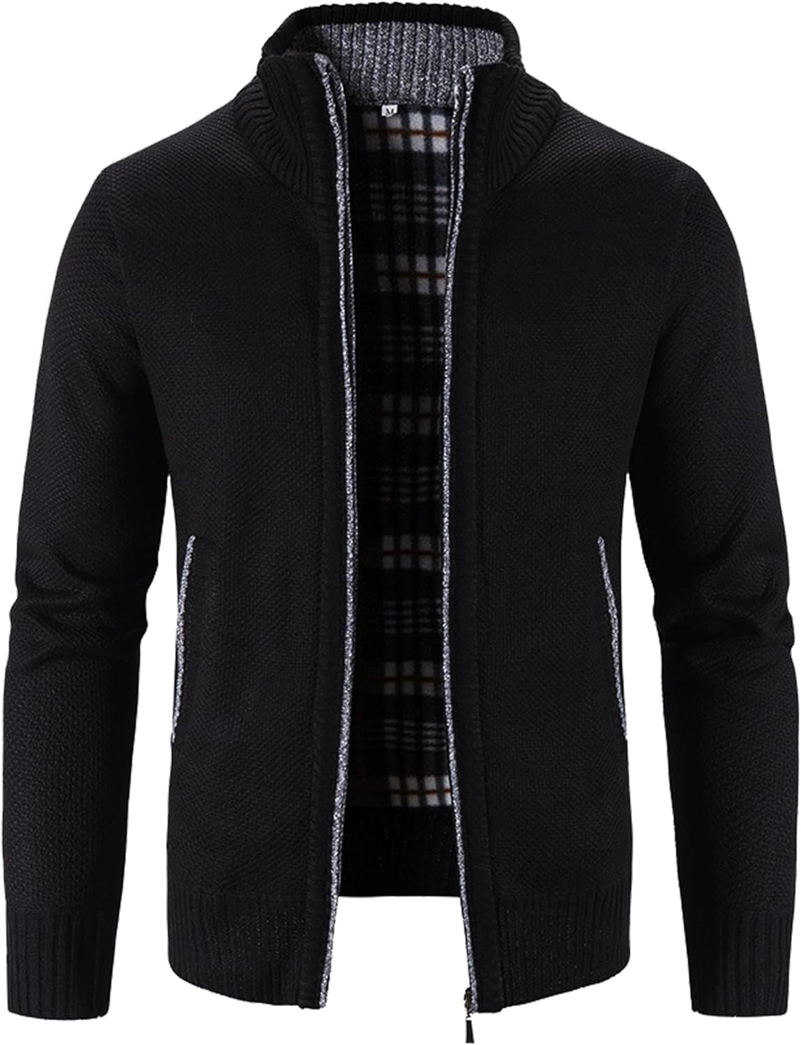 Xinyangni Men's Slim Fit Thick Knitted Cardigan with Full Zip and Pockets