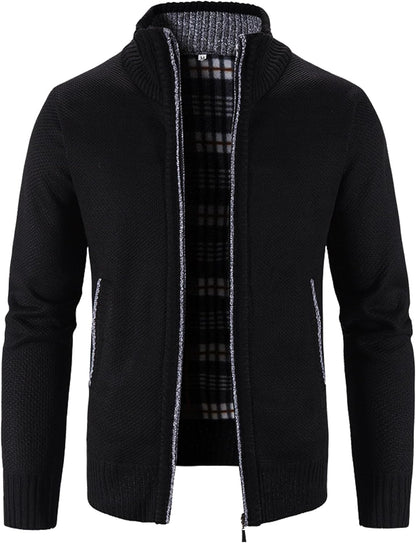 Xinyangni Men's Slim Fit Thick Knitted Cardigan with Full Zip and Pockets