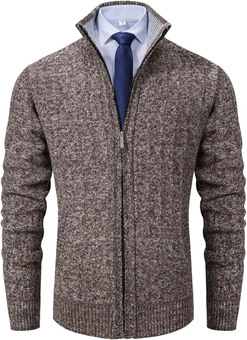 Xinyangni Men's Slim Fit Thick Knitted Cardigan with Full Zip and Pockets