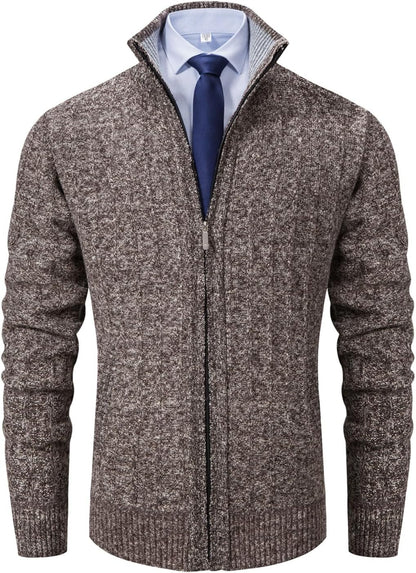 Xinyangni Men's Slim Fit Thick Knitted Cardigan with Full Zip and Pockets