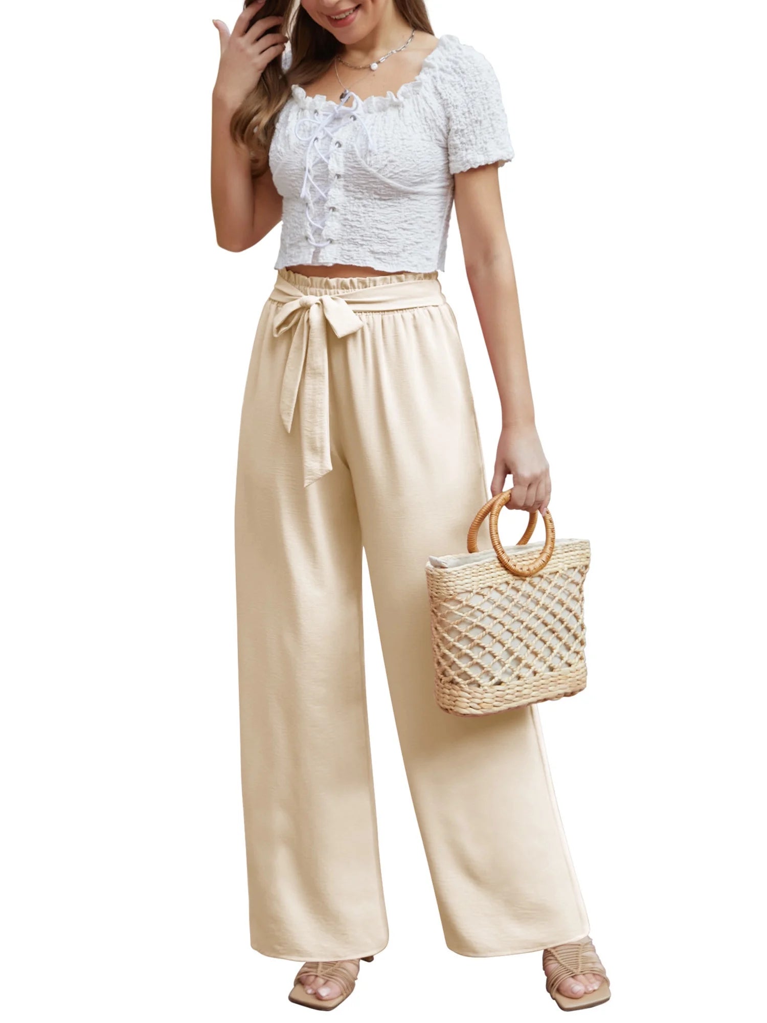 Women's High-Waisted Wide Leg Palazzo Pants for Business and Casual Wear
