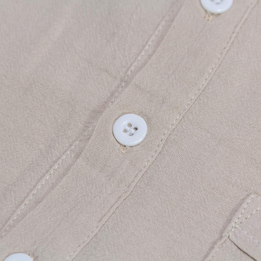 Stylish Men's Linen Cotton Short Sleeve Henley Shirt - Casual Button-Up Beach T-Shirt Available in 7 Vibrant Colors, Including Beige