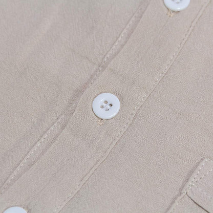 Stylish Men's Linen Cotton Short Sleeve Henley Shirt - Casual Button-Up Beach T-Shirt Available in 7 Vibrant Colors, Including Beige
