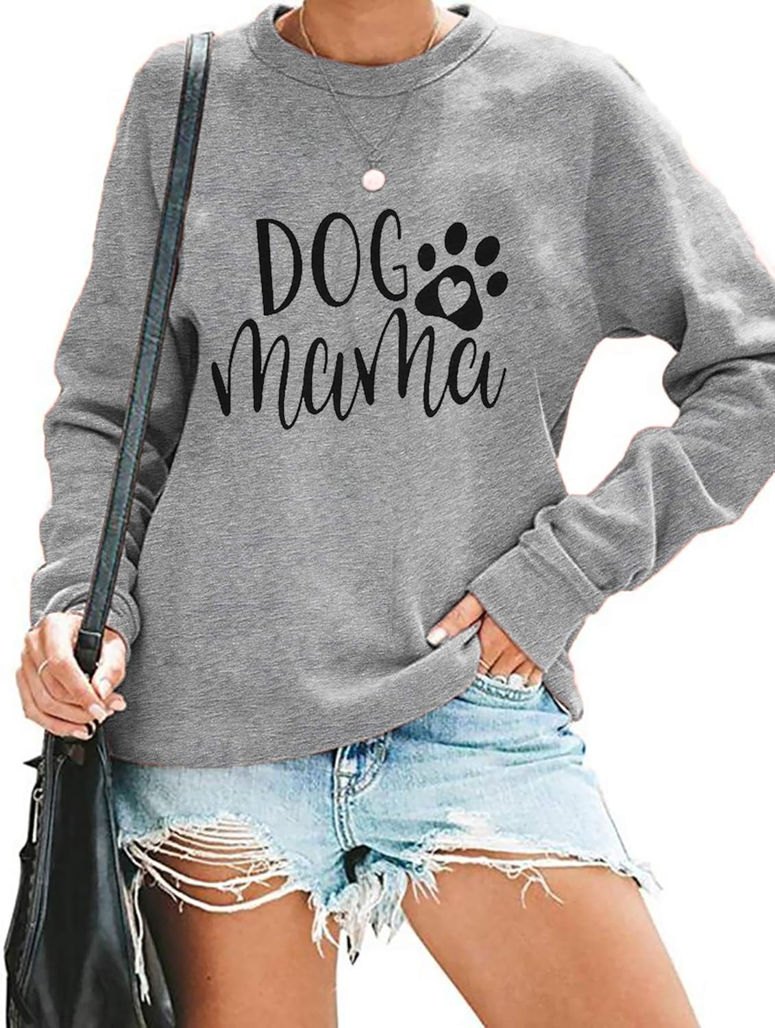 Women's Dog Mom Sweatshirt - Graphic Pullover with Adorable Paw Print Design for Dog Enthusiasts