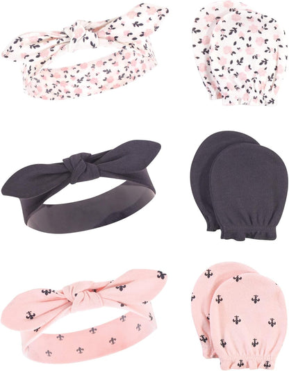 Adorable Hudson Baby Girls' Cotton Headband and Scratch Mitten Set for Ultimate Comfort and Style