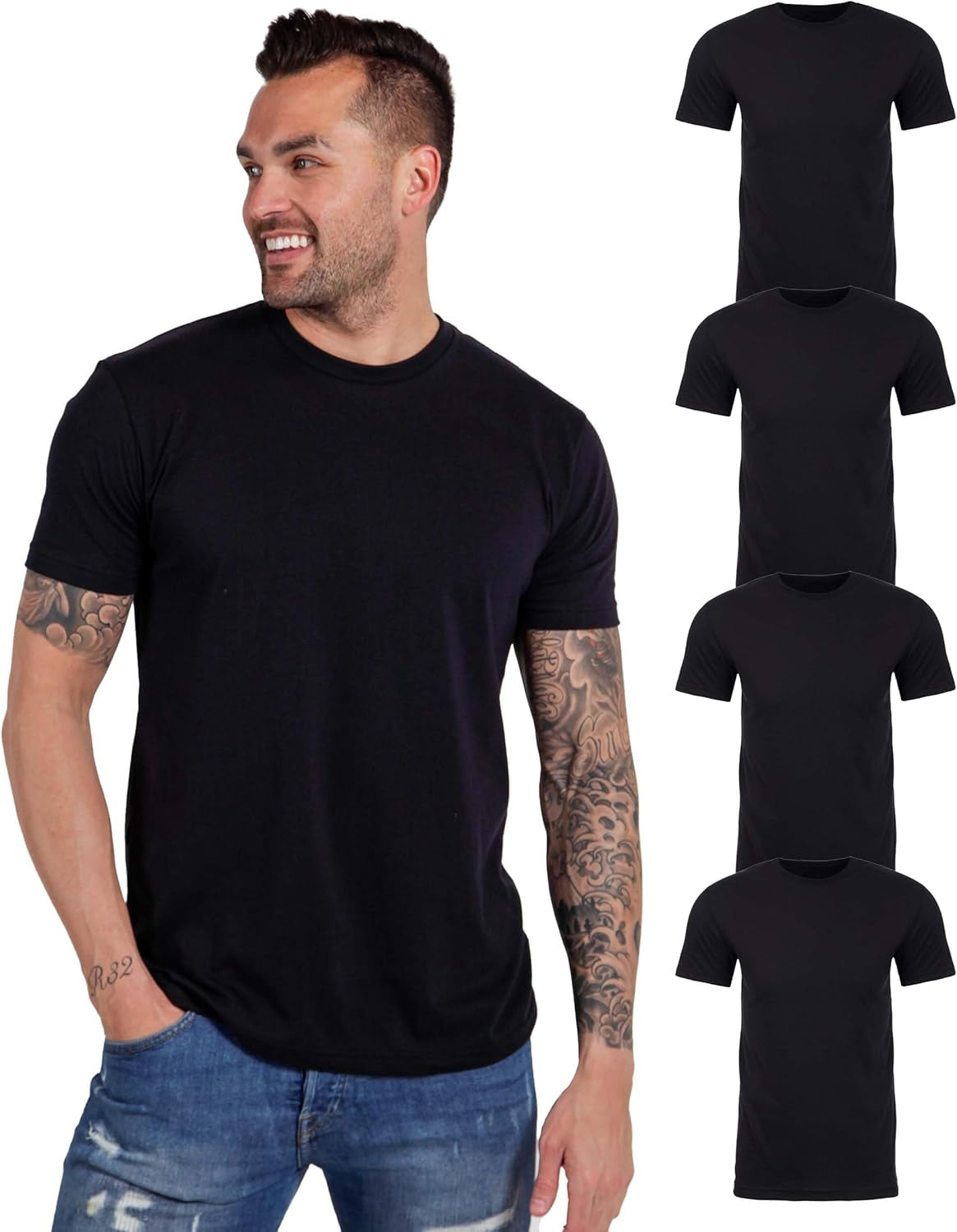Elevate Your Wardrobe with INTO the AM Men's Soft Fitted T-Shirt Packs - Classic Short Sleeve Crew Neck Tees in Sizes S - 4XL