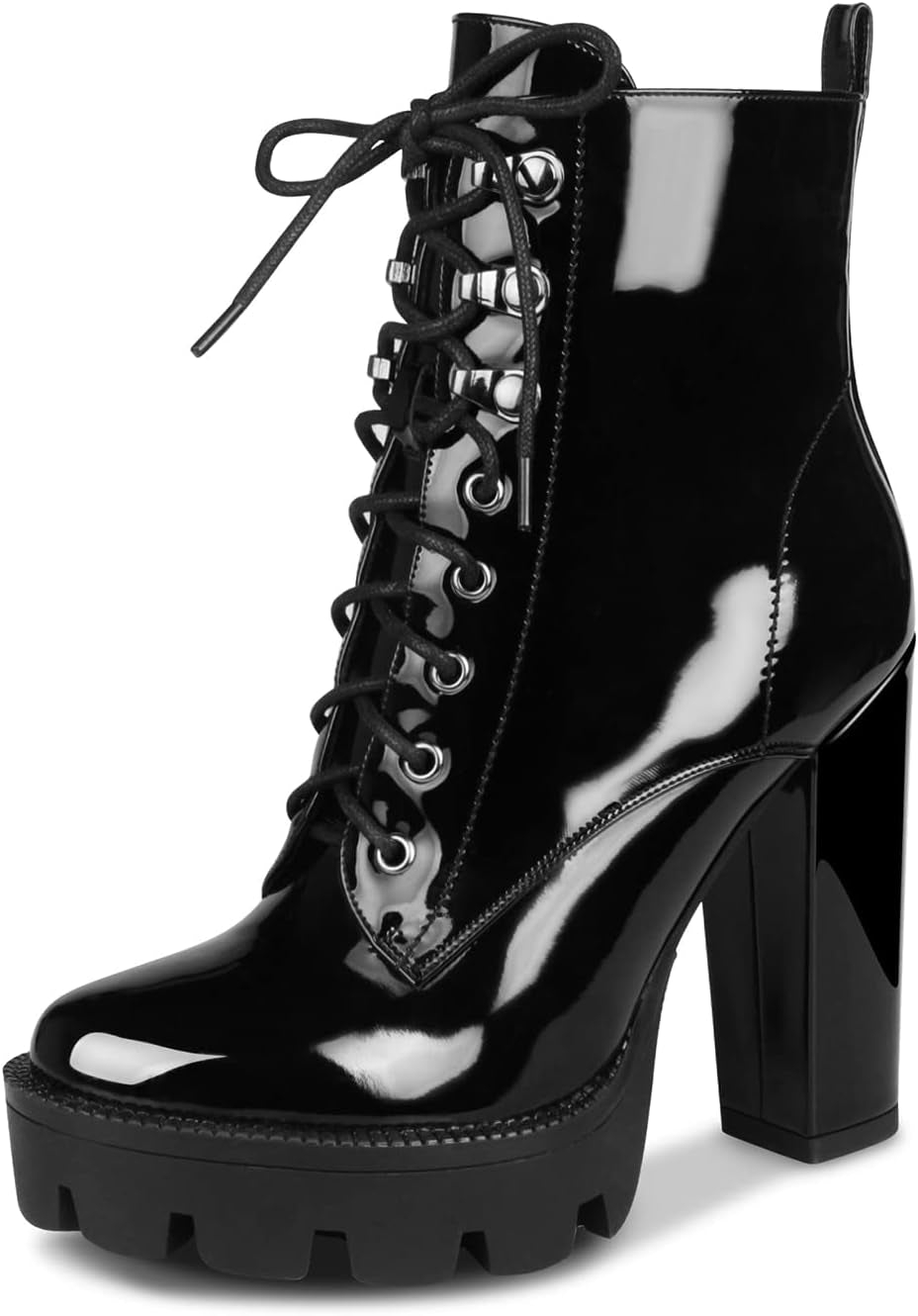 Wetkiss Women's Lace-Up Chunky Heeled Platform Combat Boots