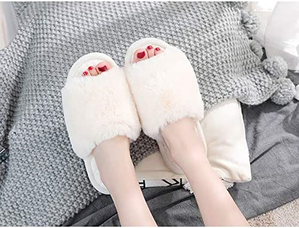HUMIWA Women's Plush Fur Flat Slippers - Comfortable Open Toe Memory Foam Sandals for Versatile Indoor and Outdoor Use