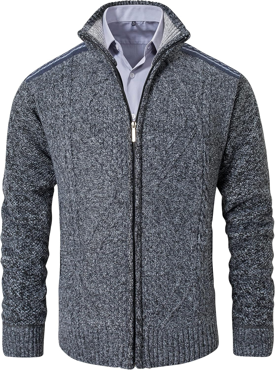Men's Casual Full-Zip Knitted Cardigan Sweater with Pockets by Vtuaol