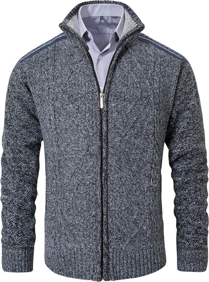 Men's Casual Full-Zip Knitted Cardigan Sweater with Pockets by Vtuaol