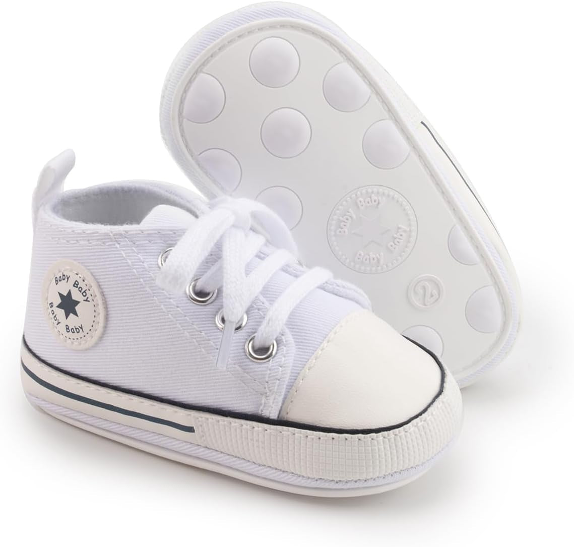 KIDSUN Unisex High Top Sneakers for Infants - Soft, Anti-Slip Canvas Denim First Walkers for Little Feet