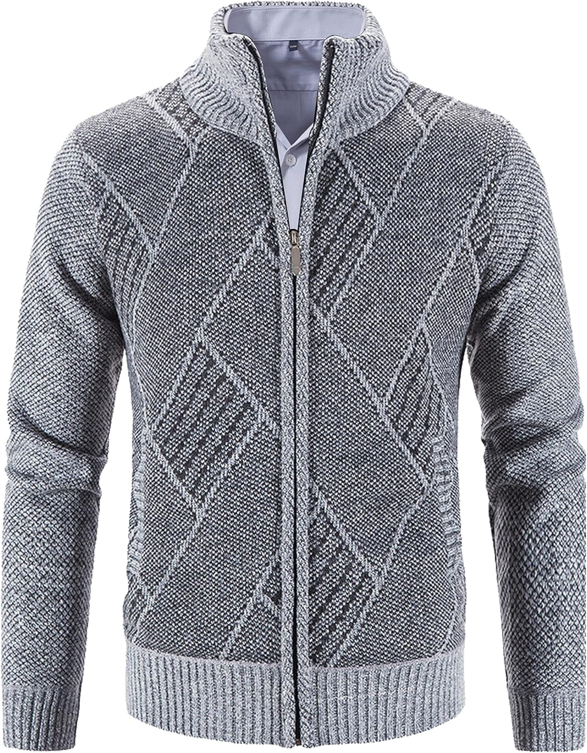 Men's Casual Full-Zip Knitted Cardigan Sweater with Pockets by Vtuaol
