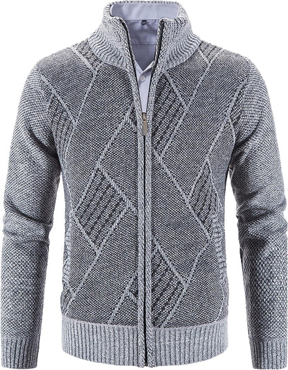Men's Casual Full-Zip Knitted Cardigan Sweater with Pockets by Vtuaol