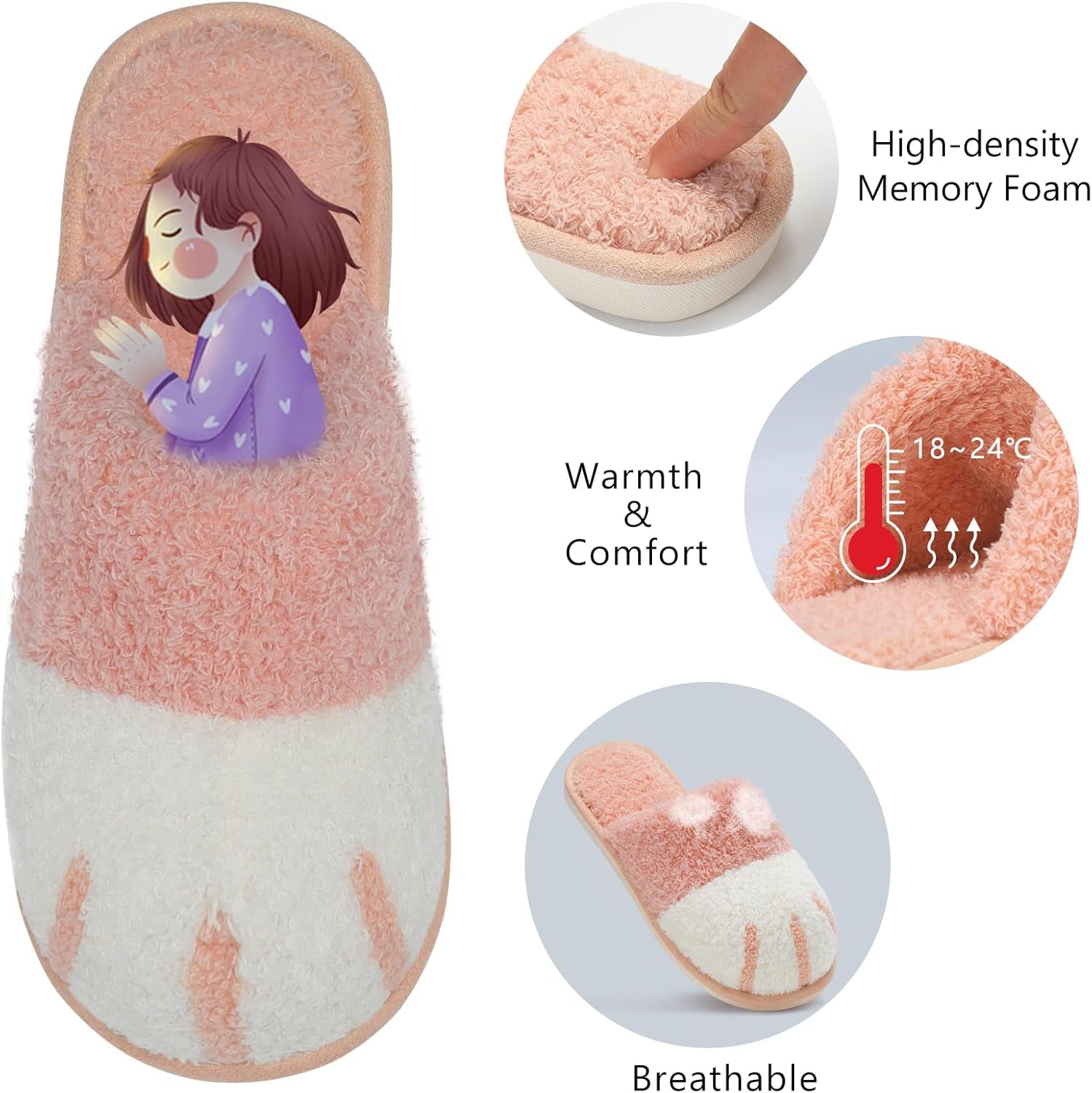 SINNO Women's Animal-Themed Memory Foam Slippers - Comfortable, Warm, and Non-Slip Indoor/Outdoor Footwear Perfect for Holiday Gifting
