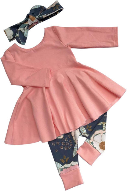 Adorable Toddler Girls' Ruffle Top & Floral Pants Outfit Set with Matching Headband