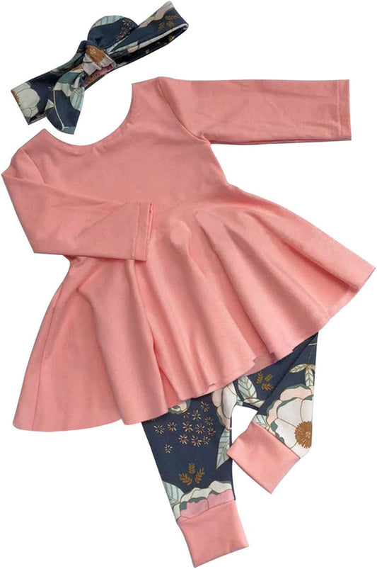 Adorable Toddler Girls' Ruffle Top & Floral Pants Outfit Set with Matching Headband