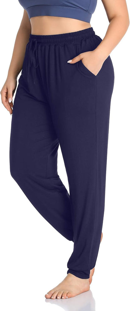 ZERDOCEAN Women's Plus Size Casual Lounge Yoga Pants - Comfortable Relaxed Joggers Featuring Drawstring and Pockets