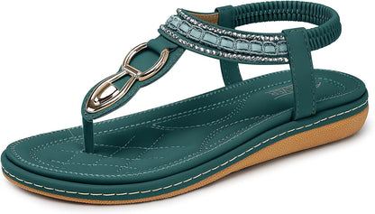 SHIBEVER Women's Elegant Summer Sandals: Comfortable Flat Bohemian T-Strap Casual Footwear