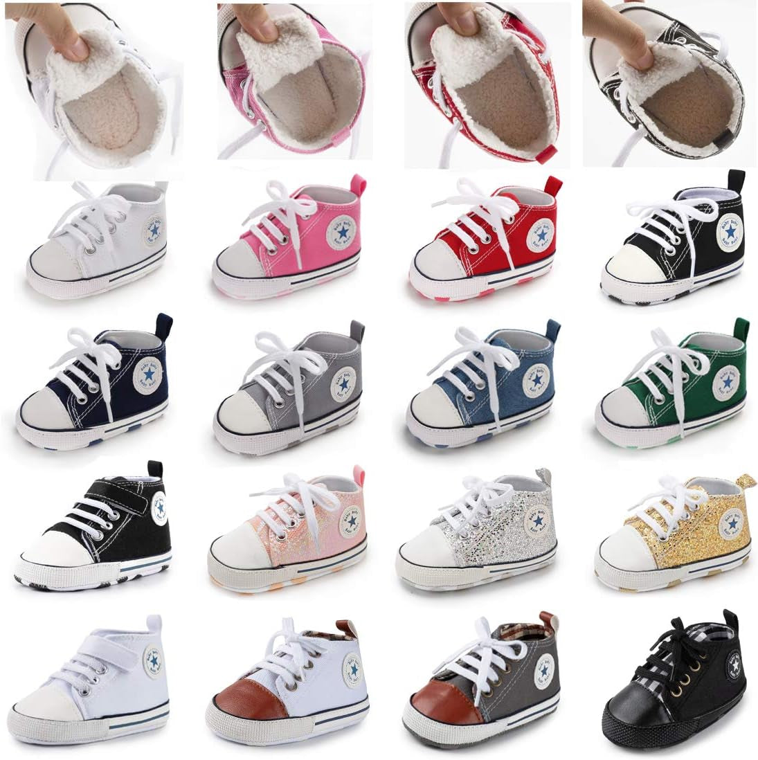 KIDSUN Unisex High Top Sneakers for Infants - Soft, Anti-Slip Canvas Denim First Walkers for Little Feet